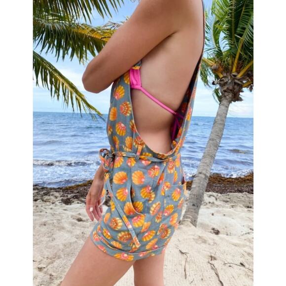 Crescent Creepers Romper Overalls Shorts Hawaiian Sunrise Sea Shell XL - Picture 2 of 12